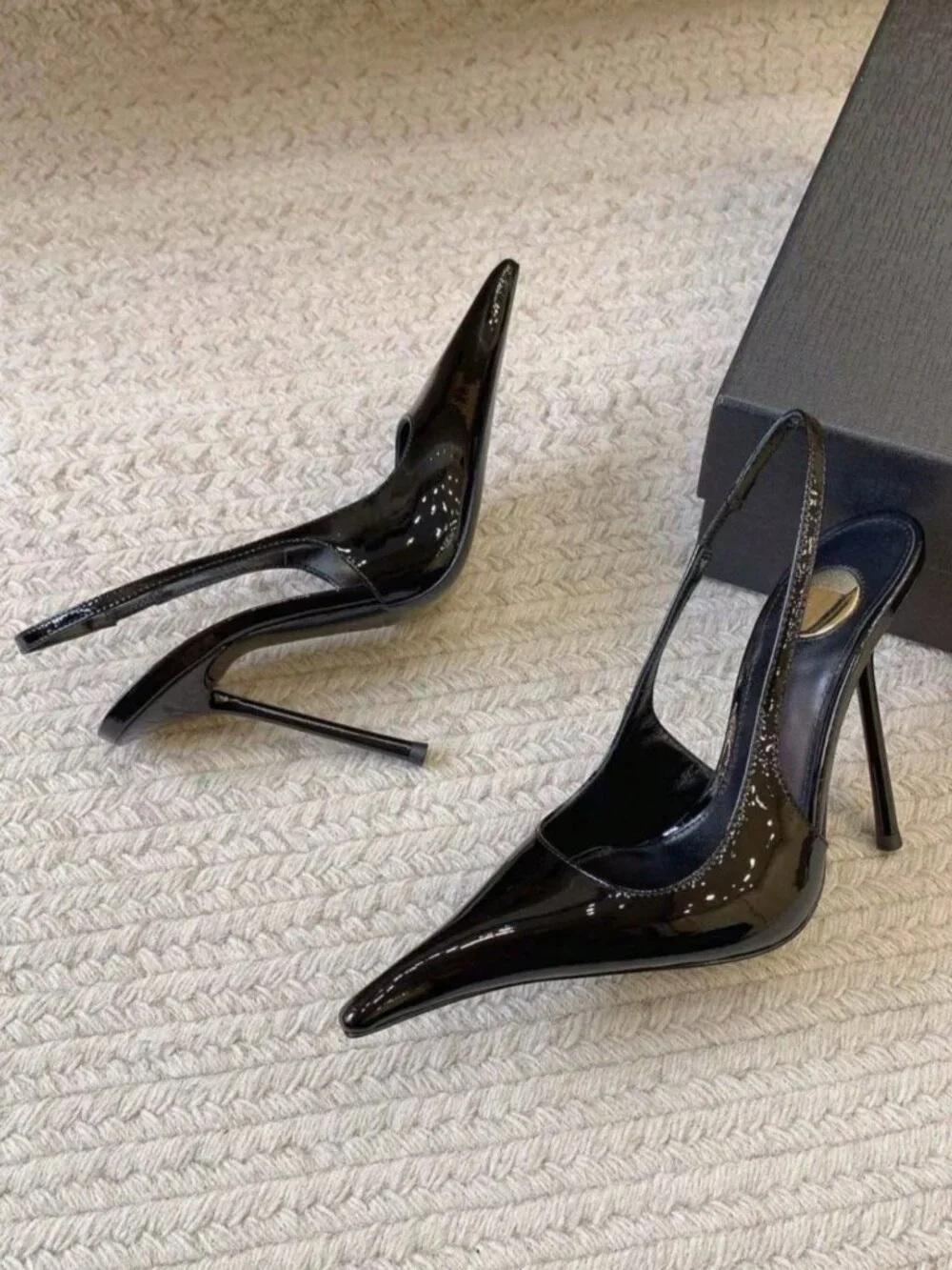 Black Sexy Women's Buckle Closed Toe Stiletto Slingback Sandals